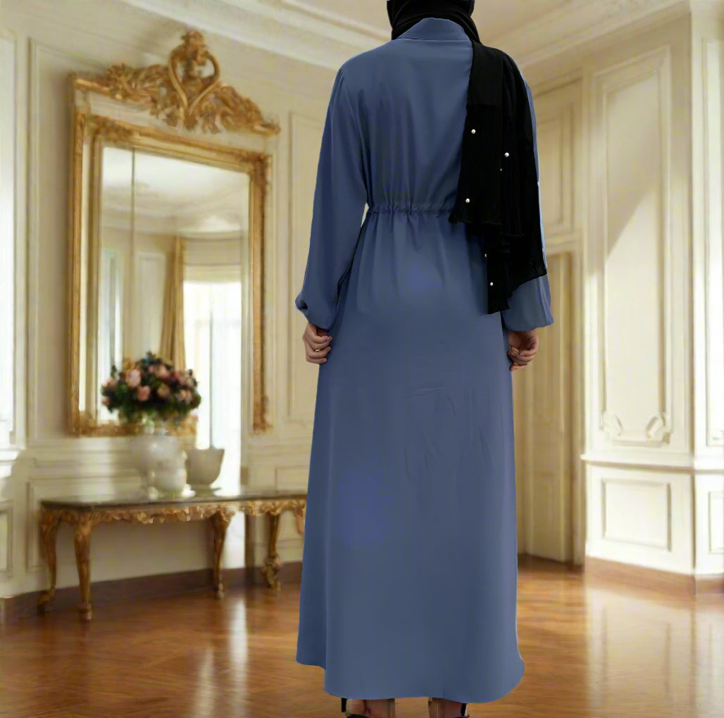 Waist Tie Full Button Down Abaya Dress