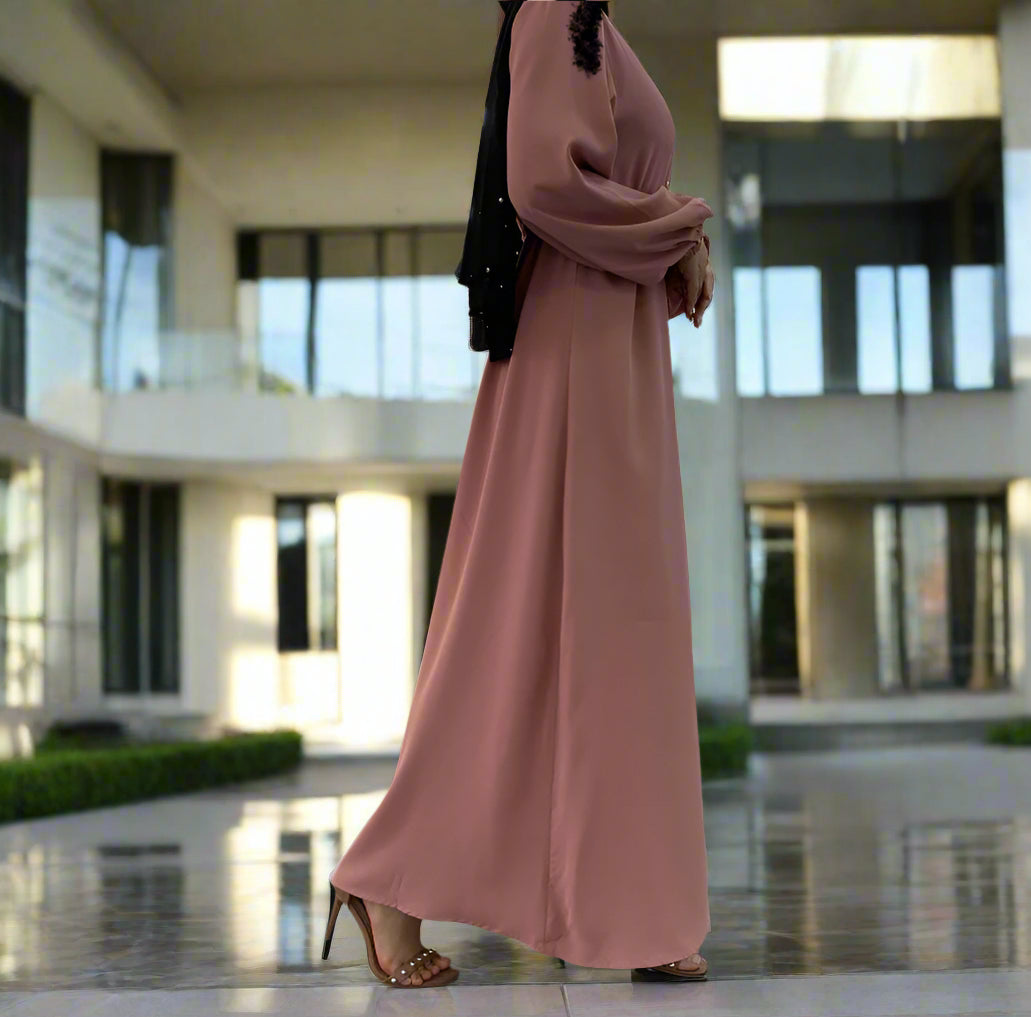 Waist Tie Full Button Down Abaya Dress