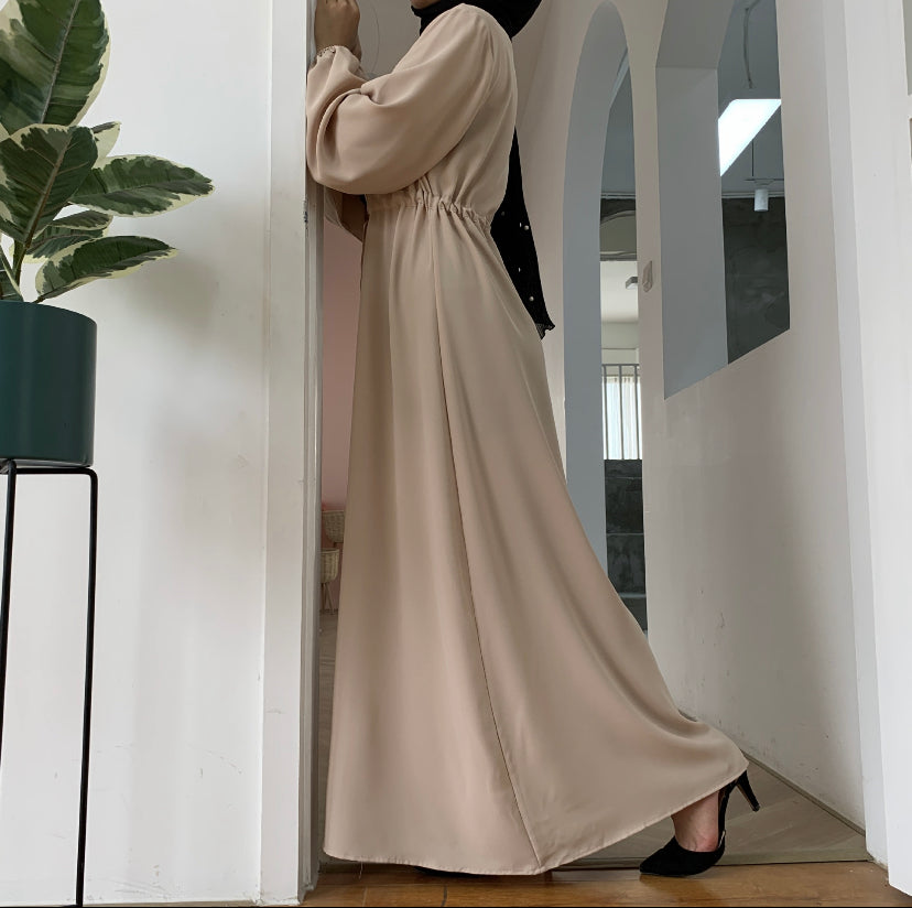 Waist Tie Full Button Down Abaya Dress
