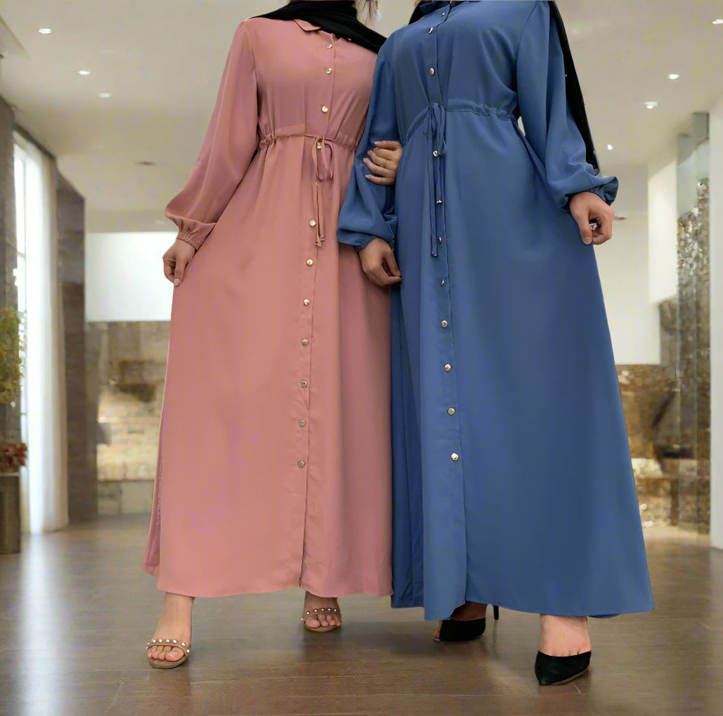 Waist Tie Full Button Down Abaya Dress