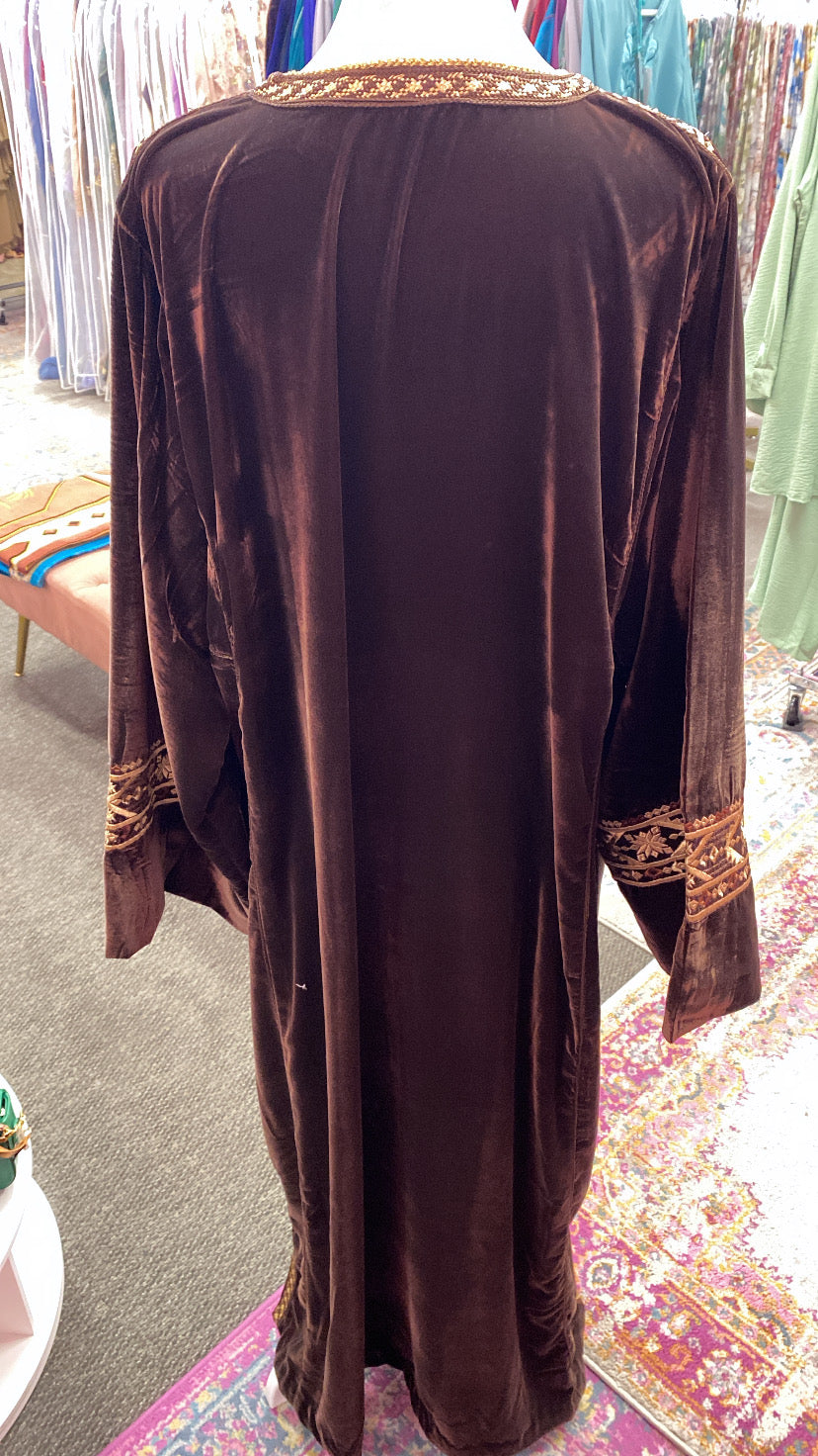 Moroccan Traditional Velvet Caftan Brown