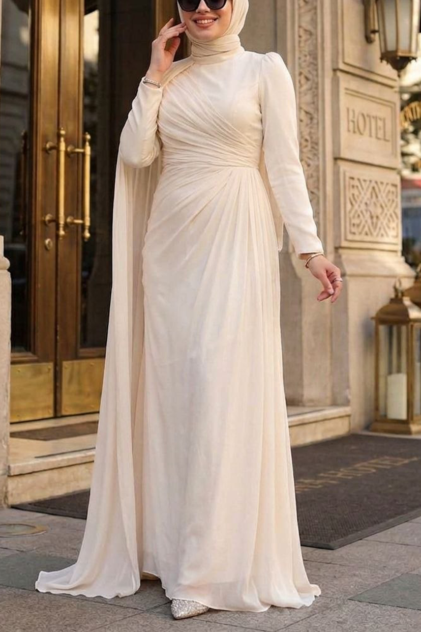 Elegant Silk Chiffon Draping Shoulder Cape Gown