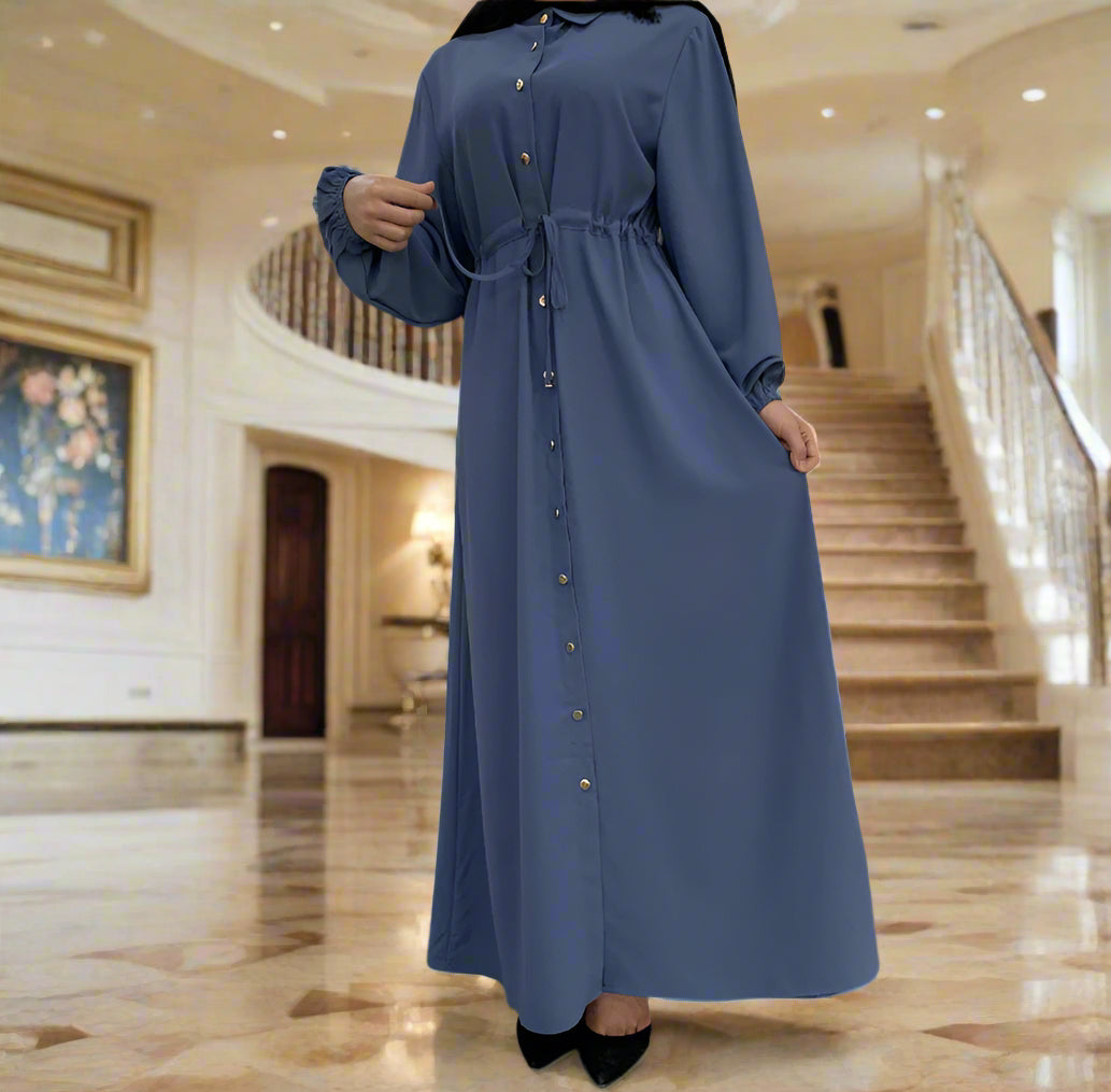 Waist Tie Full Button Down Abaya Dress