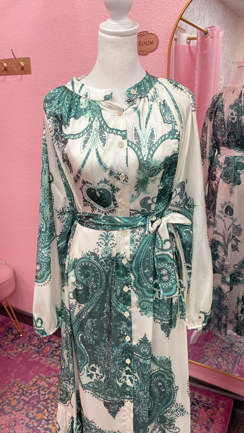 Satin Green Turkish Damask Dress