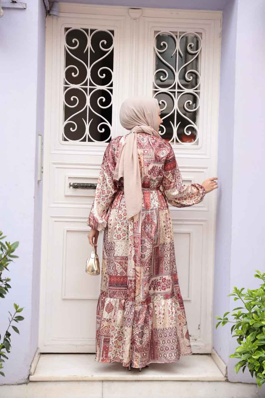 Satin Turkish Quilted Pattern Dress