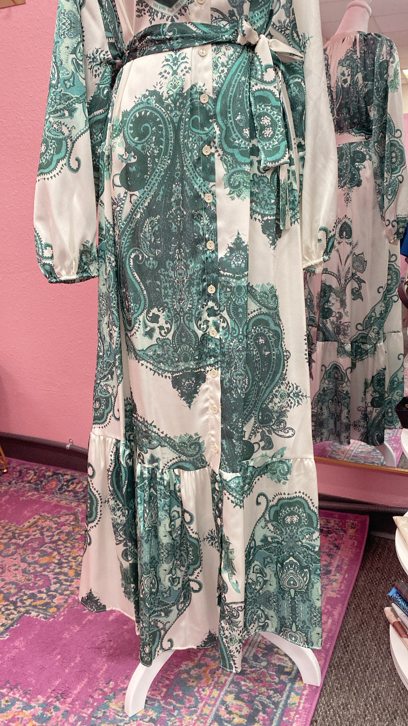 Satin Green Turkish Damask Dress