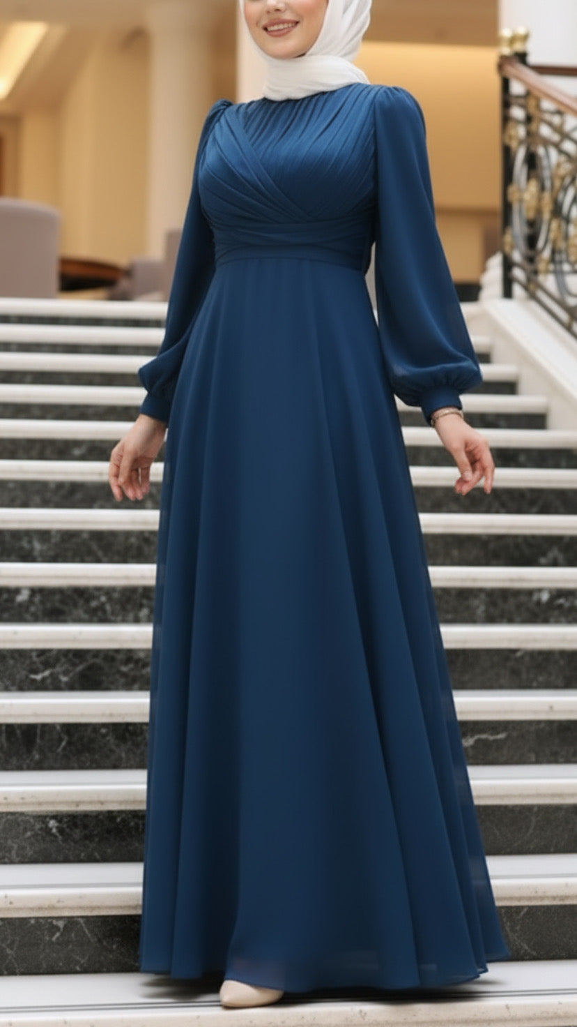 Elegant Silk Chiffon Crisscross Designed Gown