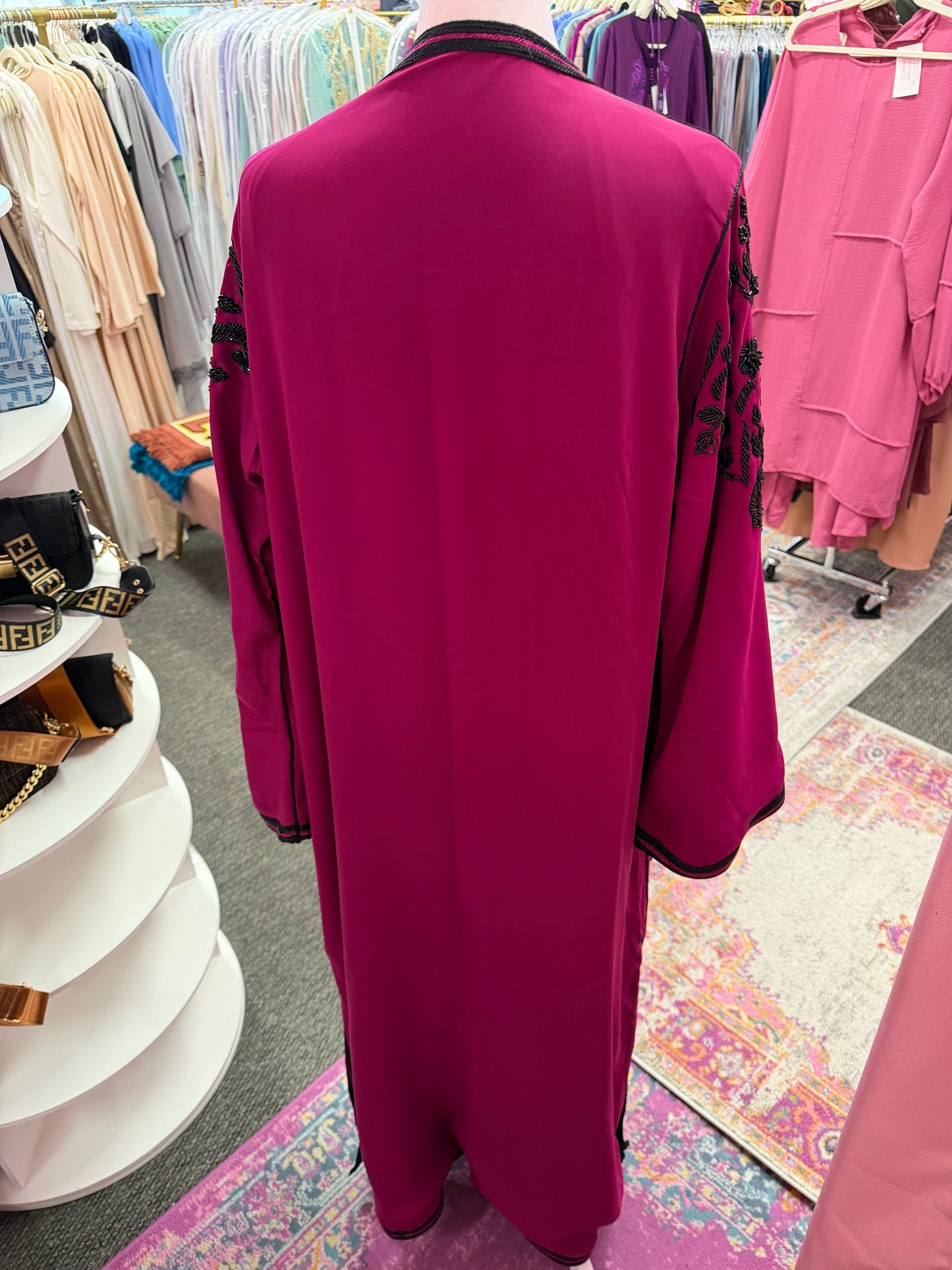 Moroccan Traditional Pink & Black Satin Lined Kimono
