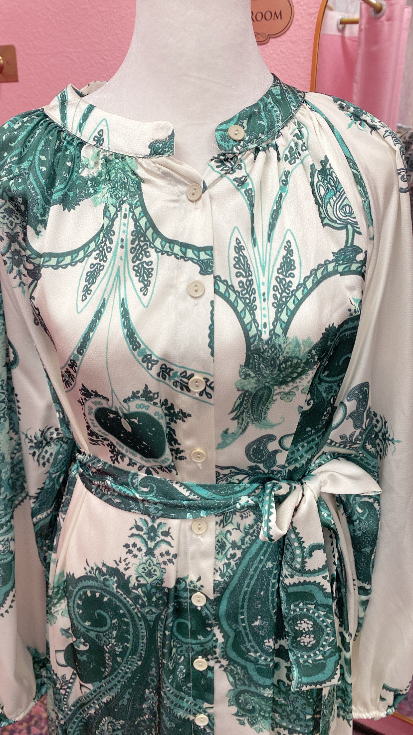 Satin Green Turkish Damask Dress