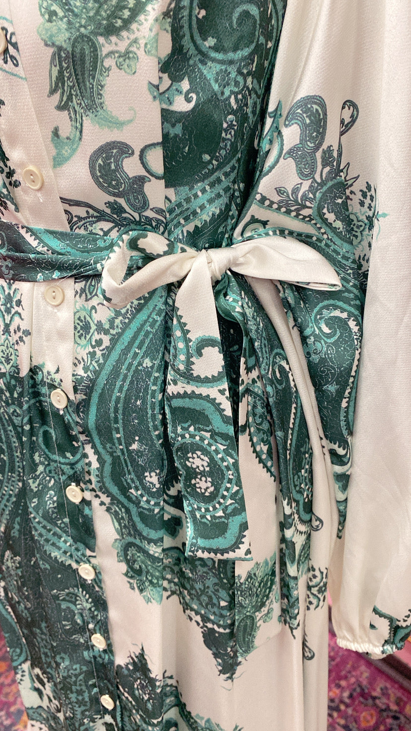 Satin Green Turkish Damask Dress