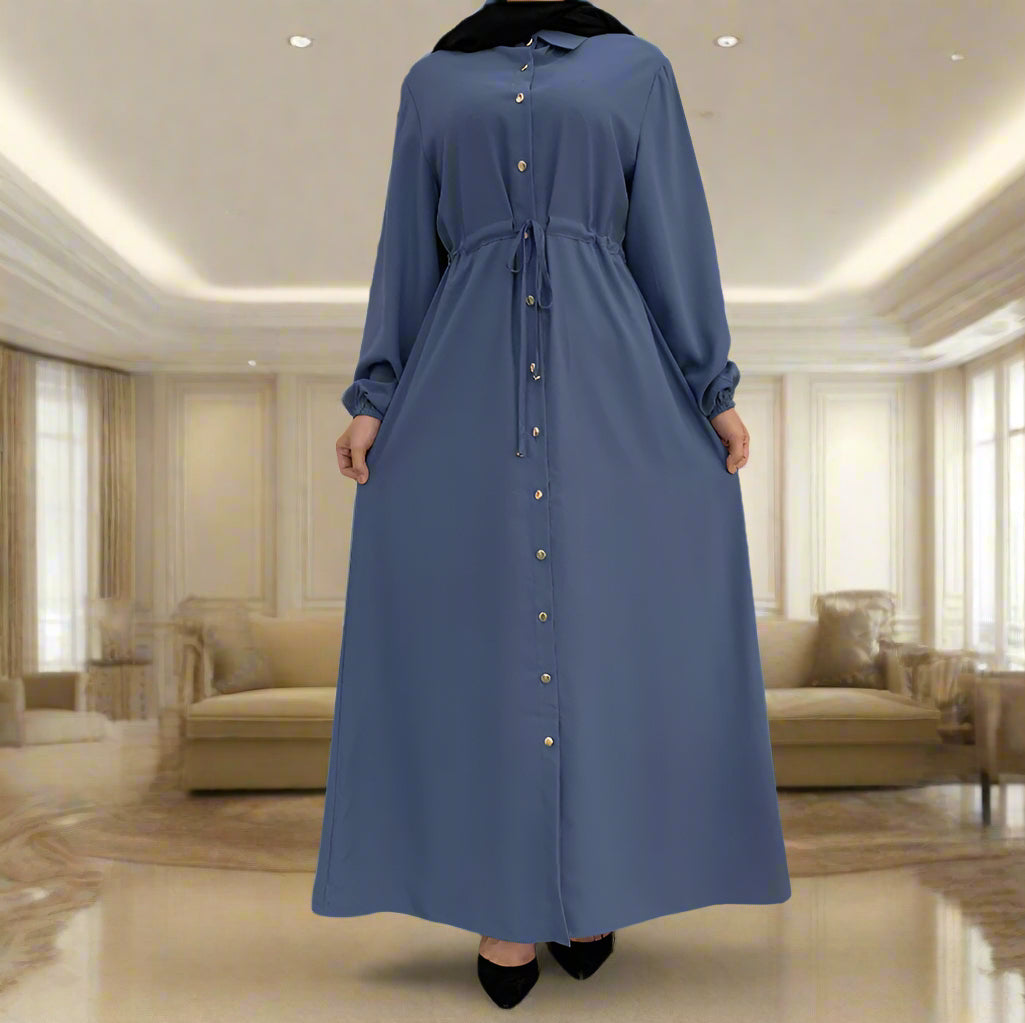 Waist Tie Full Button Down Abaya Dress