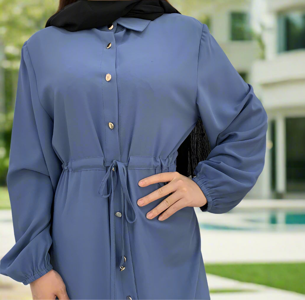 Waist Tie Full Button Down Abaya Dress