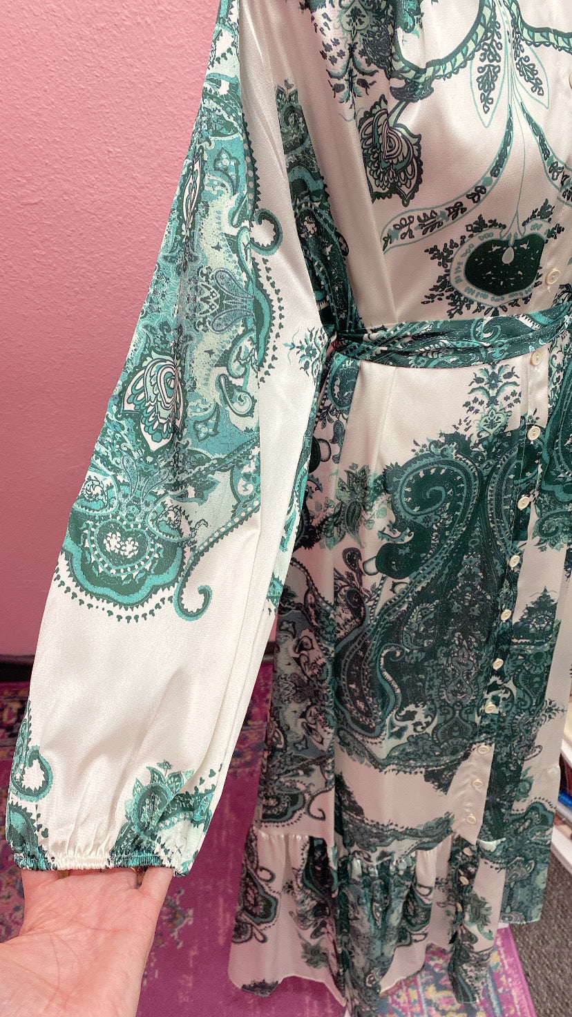 Satin Green Turkish Damask Dress