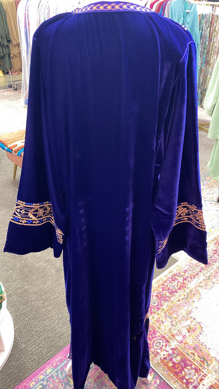 Moroccan Traditional Velvet Caftan Royal Blue