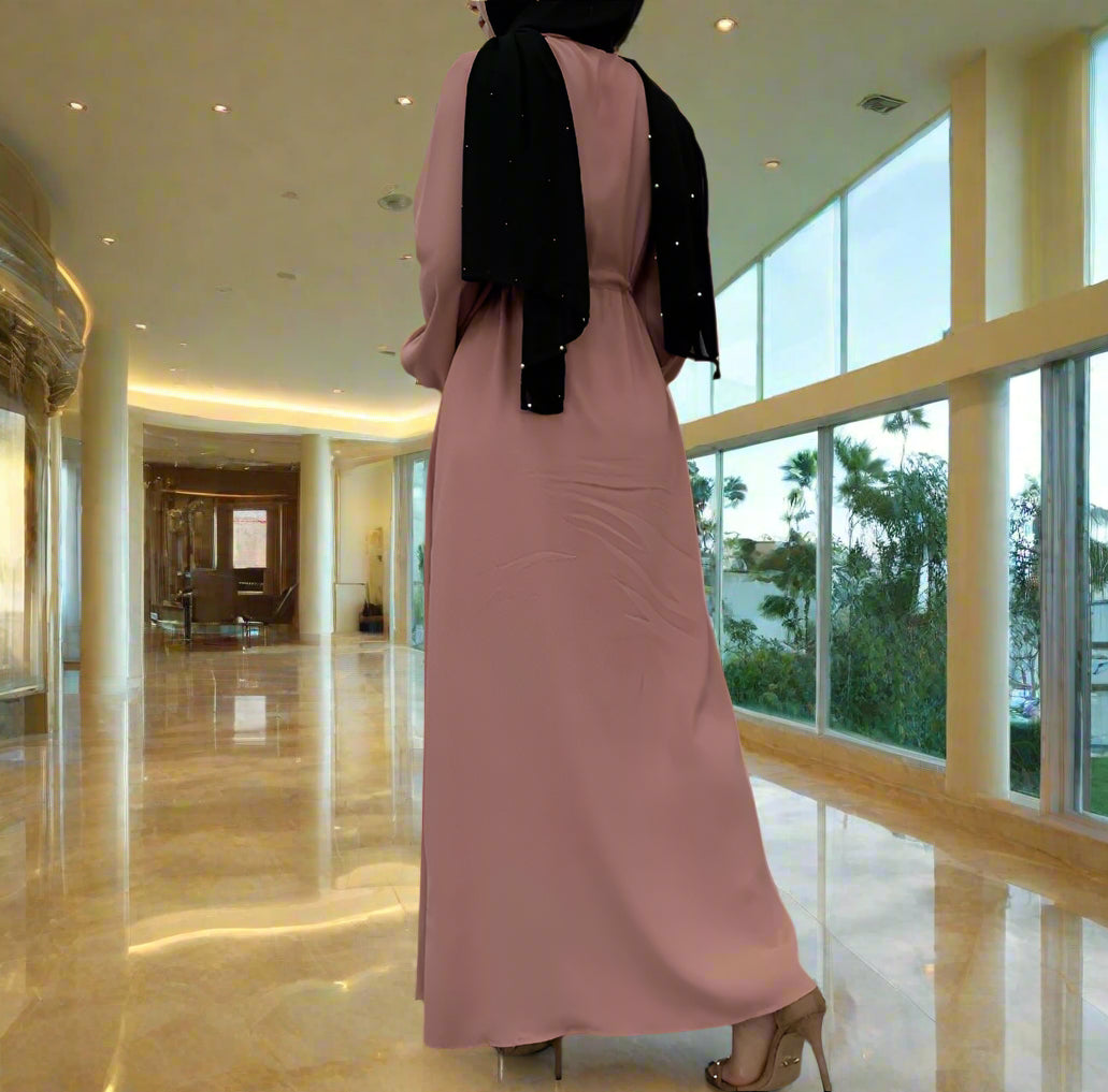 Waist Tie Full Button Down Abaya Dress