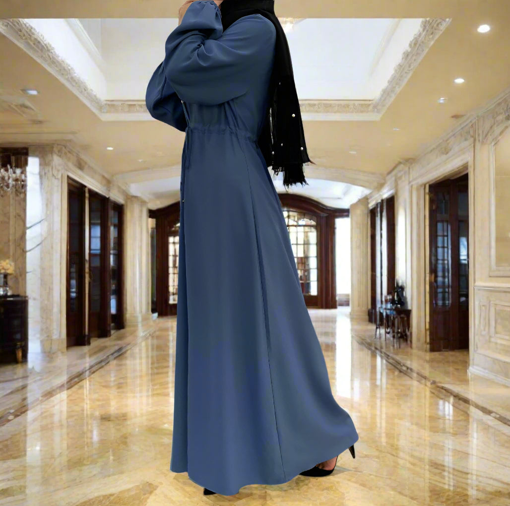 Waist Tie Full Button Down Abaya Dress