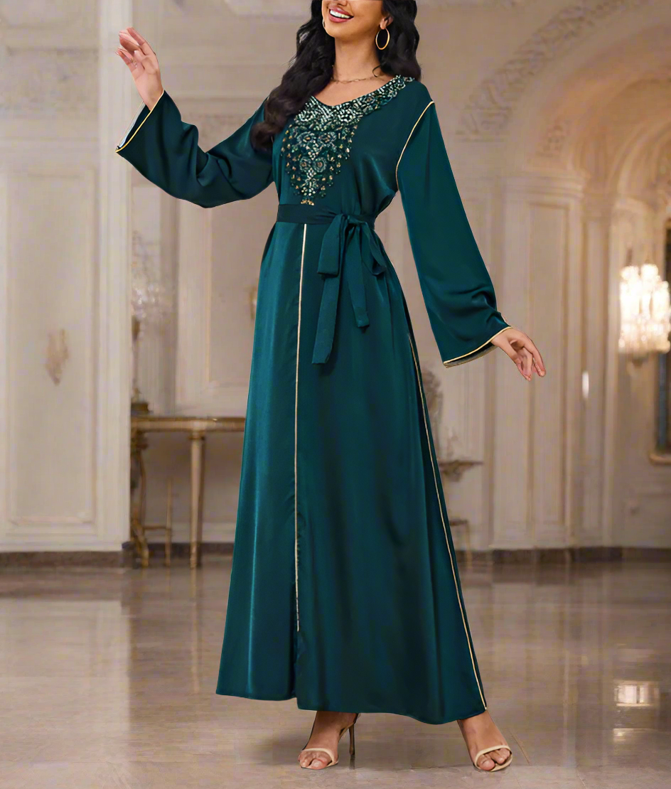 Dubai Style Beaded Abaya Dress(Multi Colors)