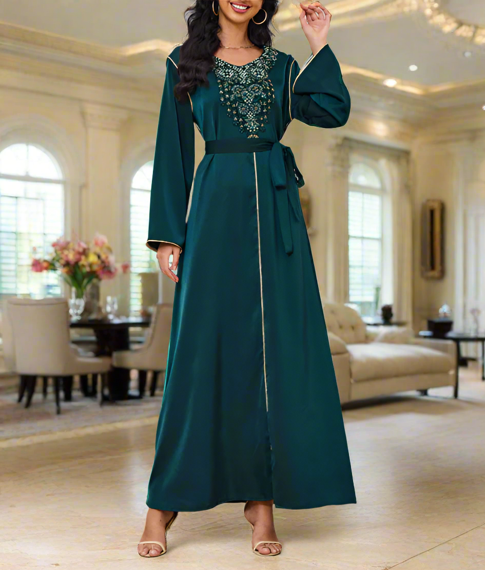 Dubai Style Beaded Abaya Dress(Multi Colors)