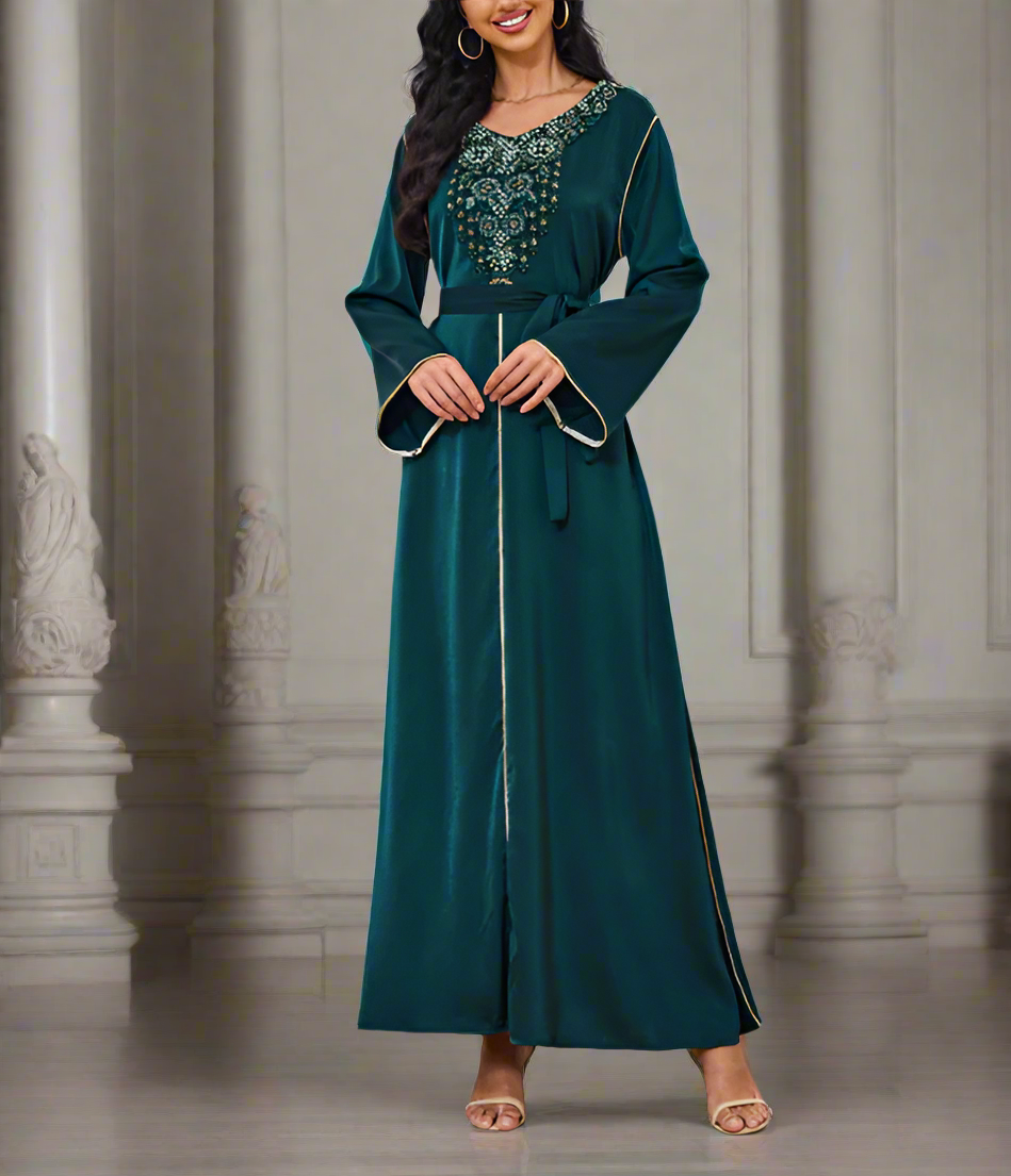 Dubai Style Beaded Abaya Dress(Multi Colors)