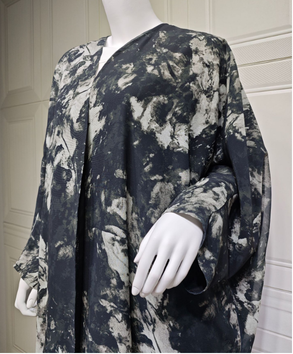 Fashionable Dubai Marble Style Open Abaya Kimono