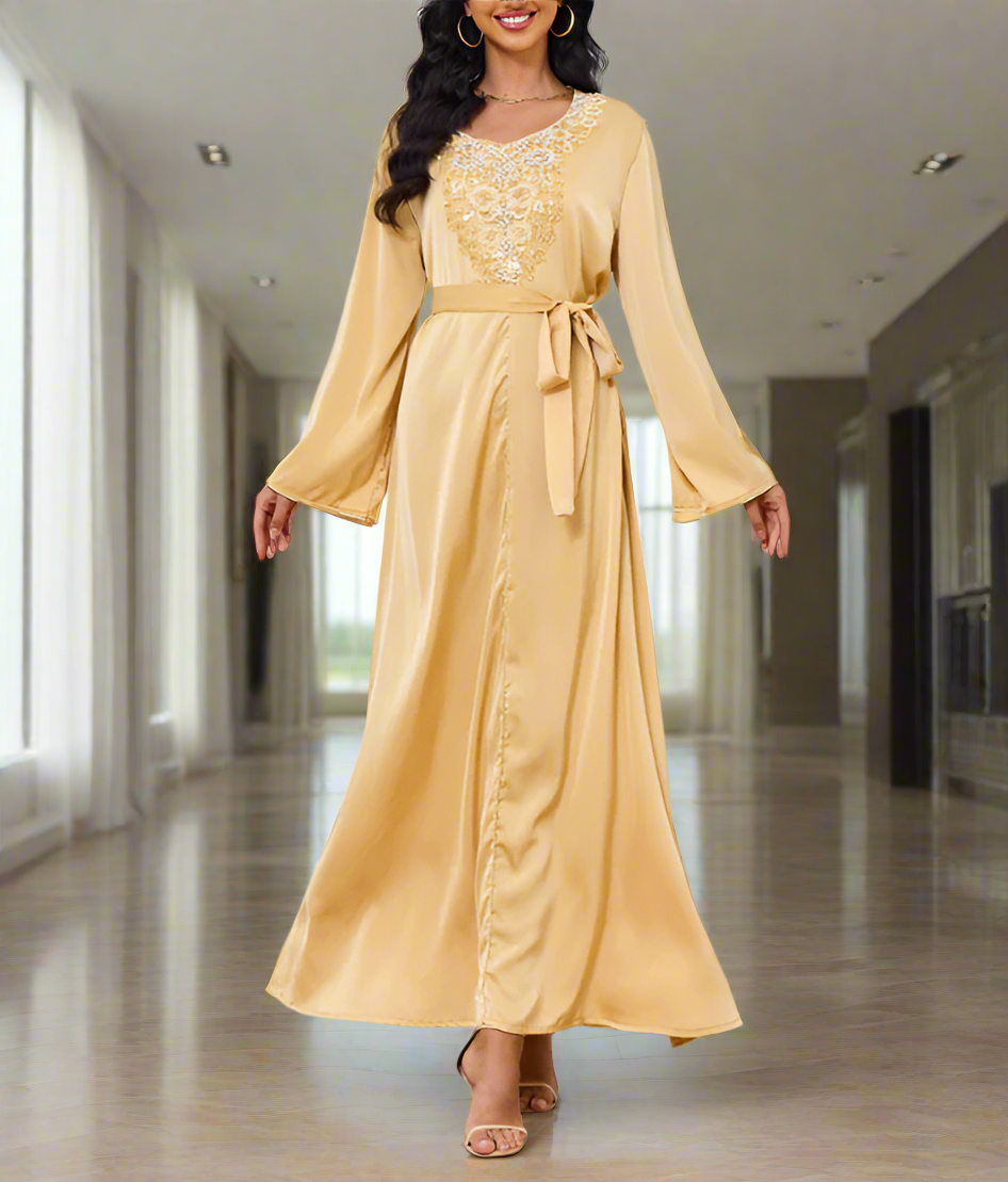 Dubai Style Beaded Abaya Dress(Multi Colors)