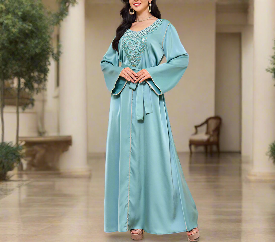 Dubai Style Beaded Abaya Dress(Multi Colors)
