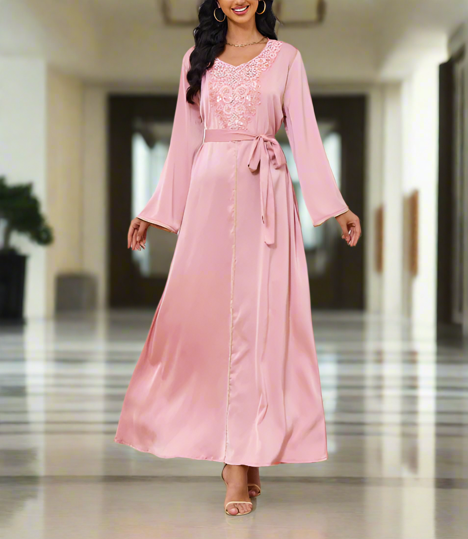 Dubai Style Beaded Abaya Dress(Multi Colors)
