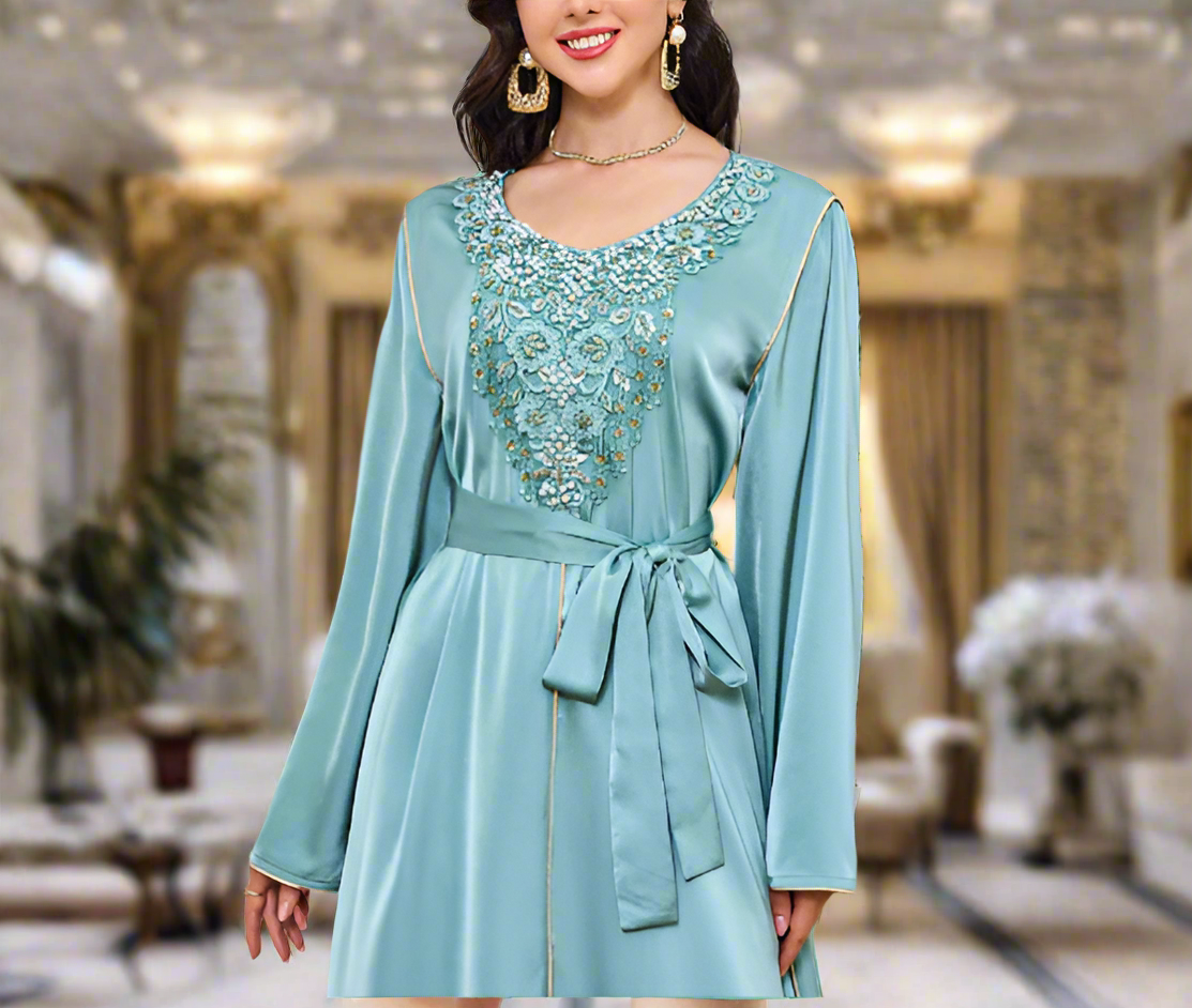 Dubai Style Beaded Abaya Dress(Multi Colors)