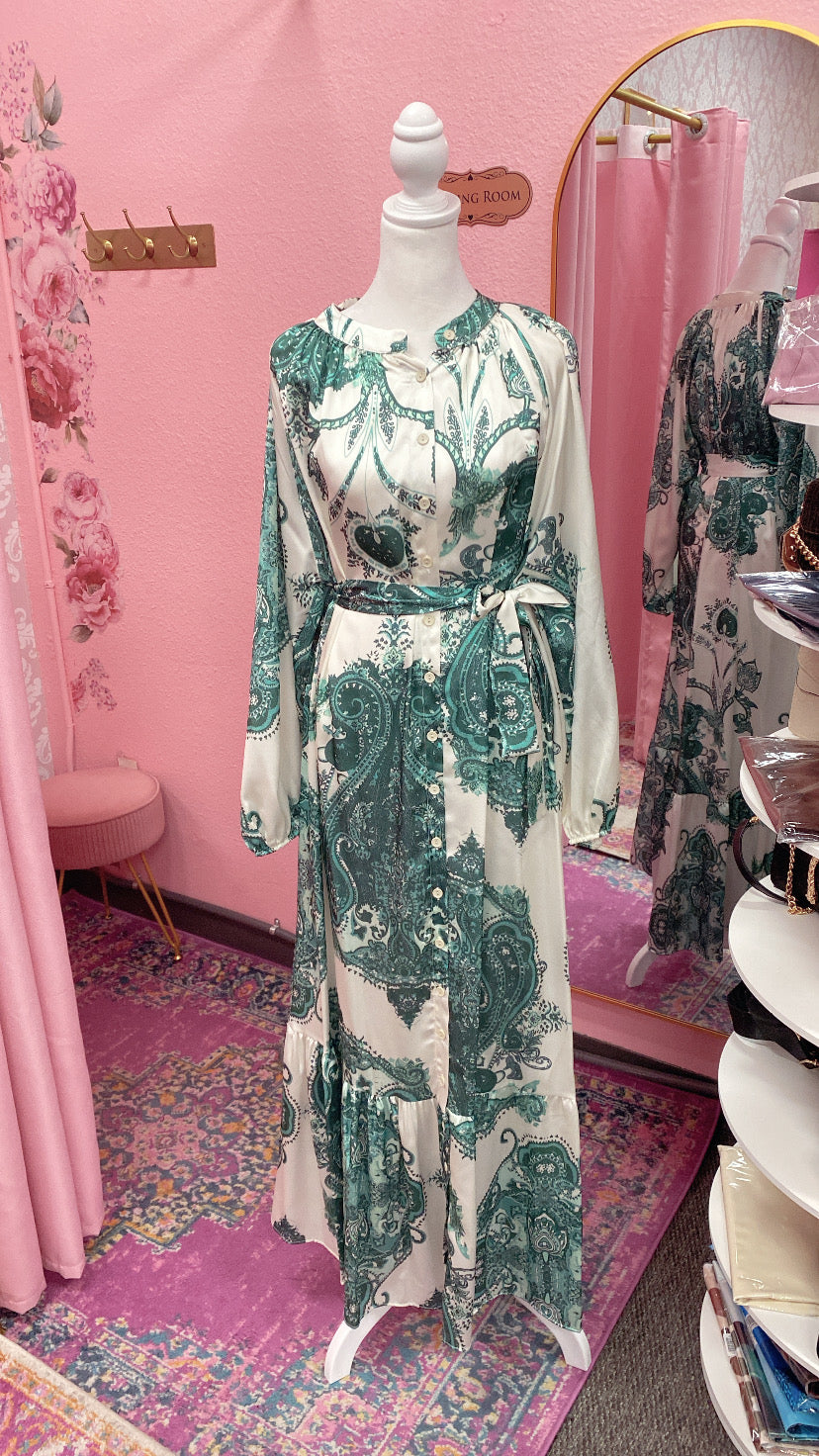 Satin Green Turkish Damask Dress