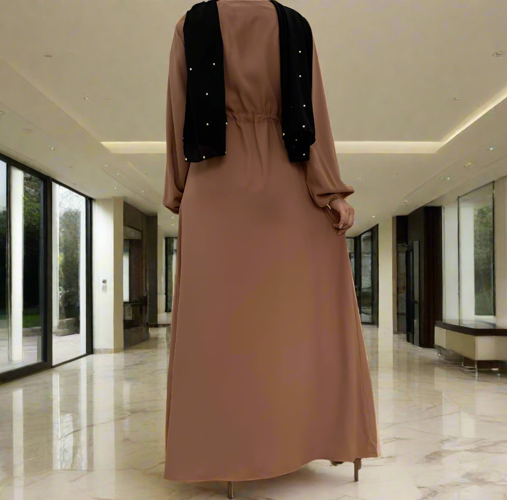 Waist Tie Full Button Down Abaya Dress