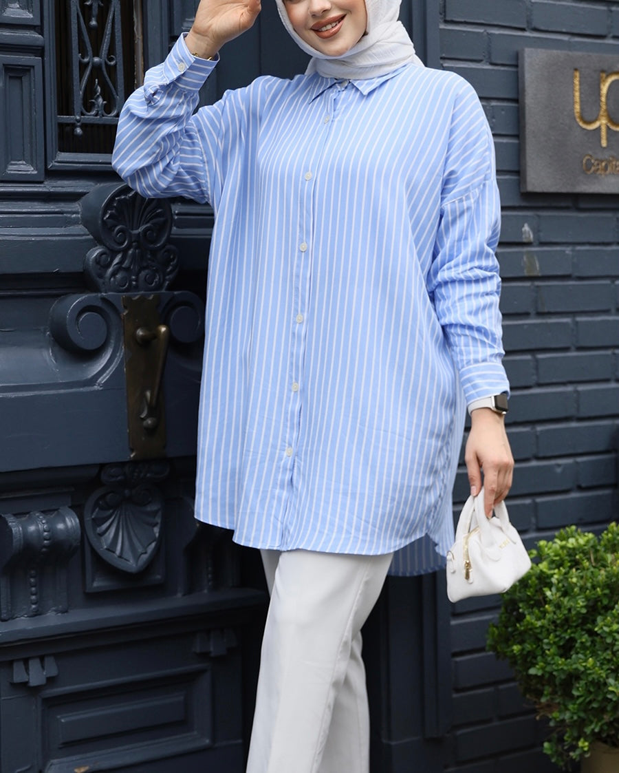 Turkish Striped Cotton Button Down Blouse