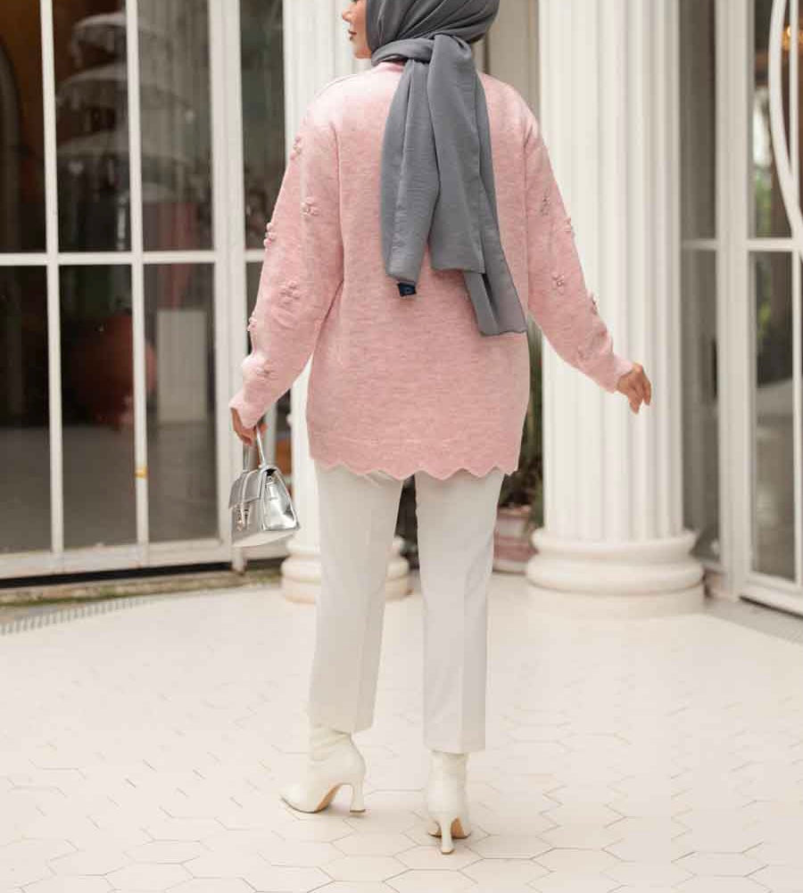 Turkish Style Knit Floral Embellished Sweater