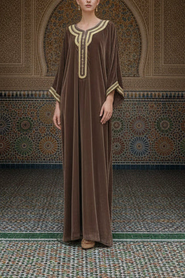 Moroccan Velvet Caftan Soft Brown