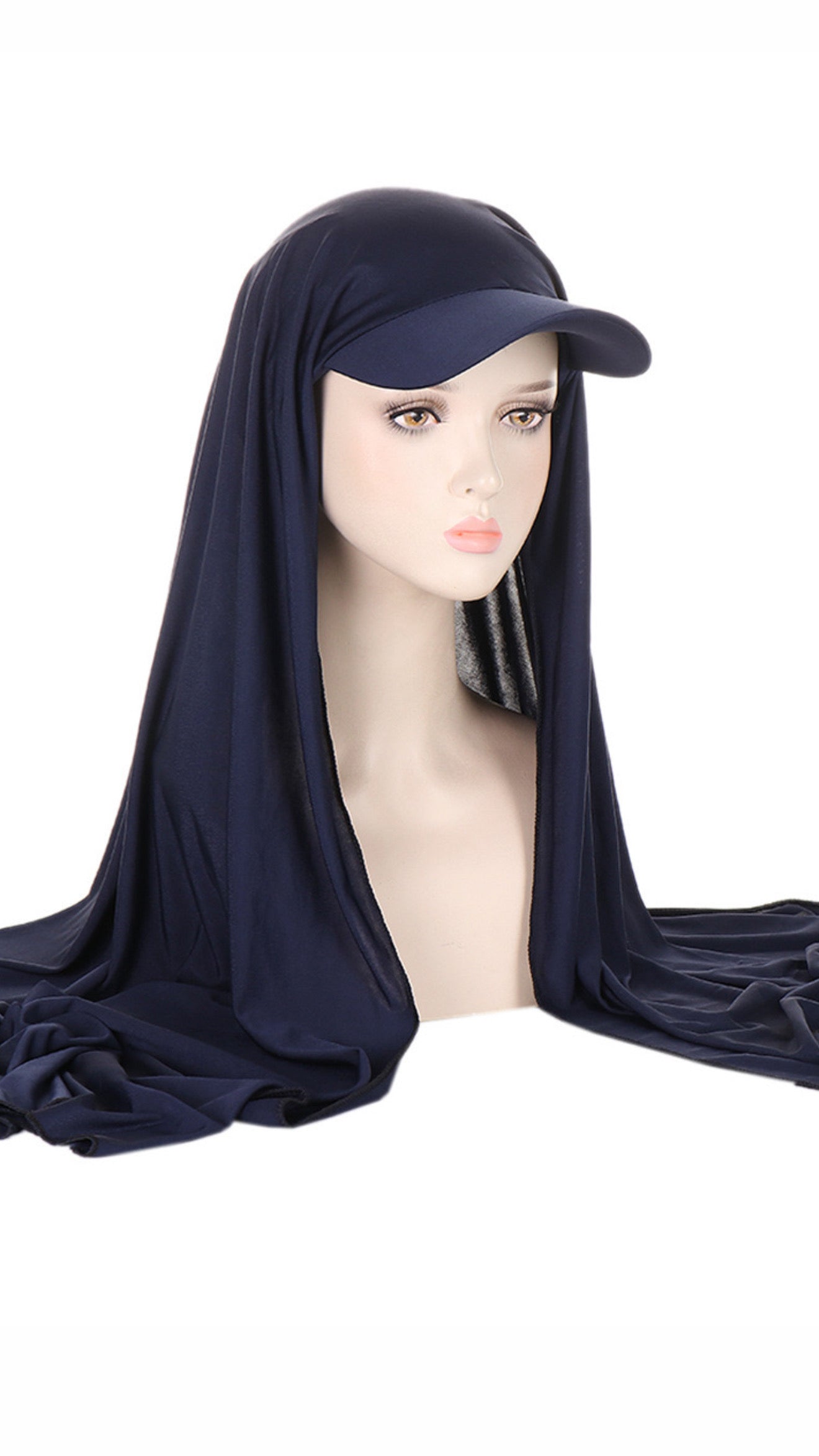 Navy Blue Hijabi Hat Attached Jersey Scarf