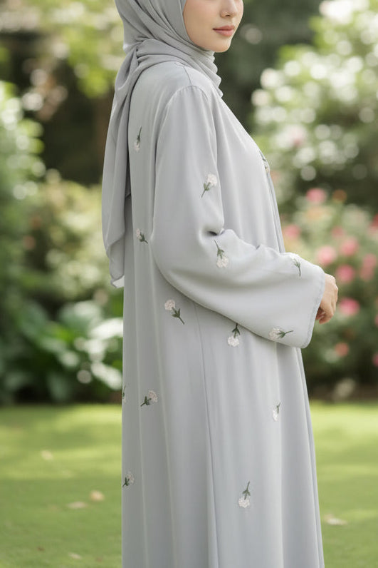 Floral Embroidered Open Abaya