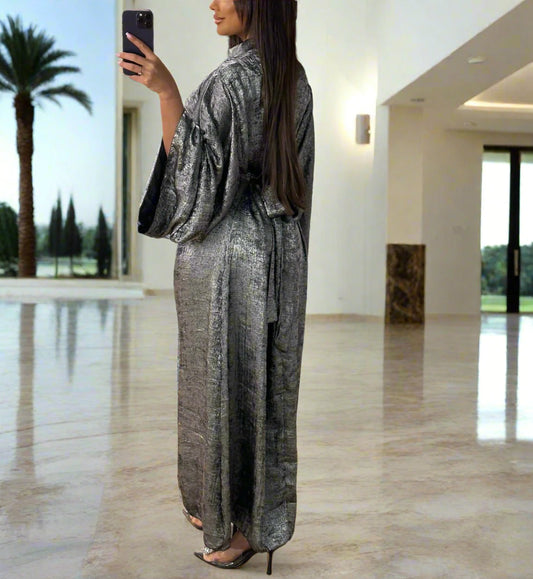 High Neck Shimmer Dress Abaya(Multi Colors)