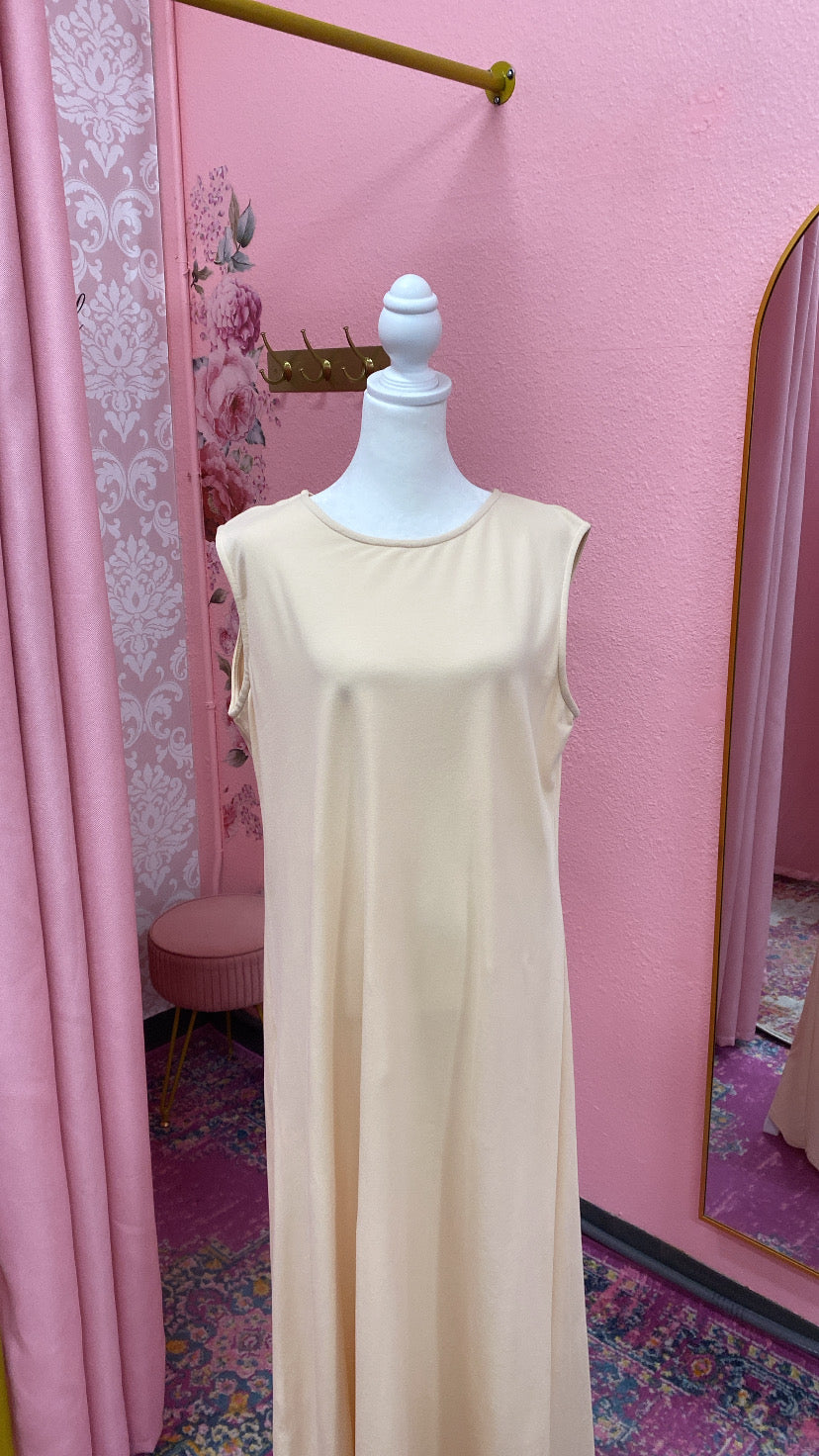 Basic Sleeveless Cotton Dresses (Black,White,Beige)