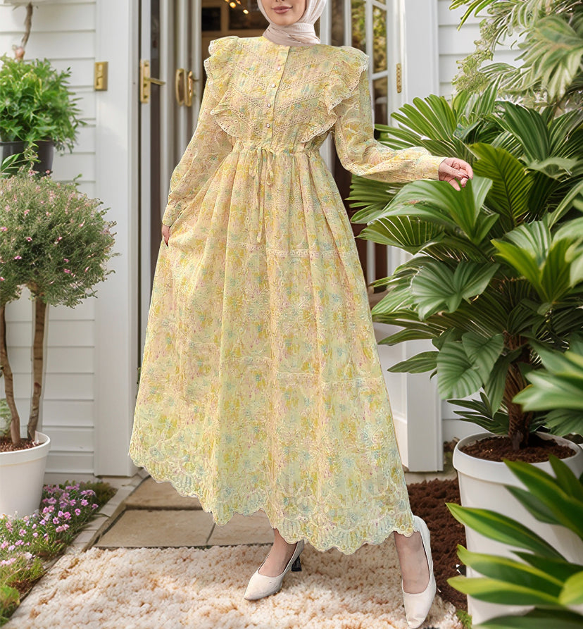 Floral Lace Ruffled Dress(Multi Color)