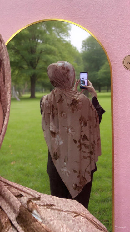 Brown Floral Jersey Cotton Pattern Hijab