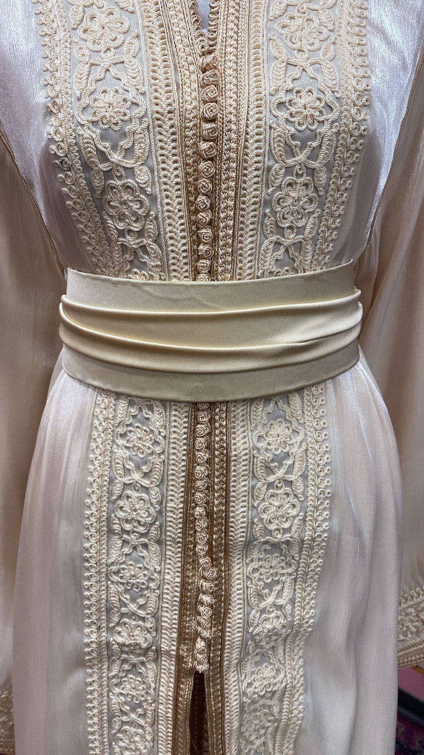 Moroccan Traditional Satin Chiffon 2 Piece Caftan