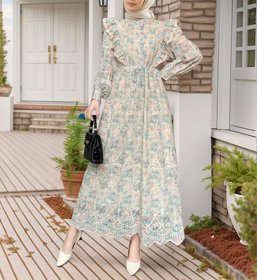 Floral Lace Ruffled Dress(Multi Color)