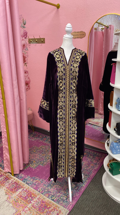 Moroccan Traditional Velvet Caftan Purple