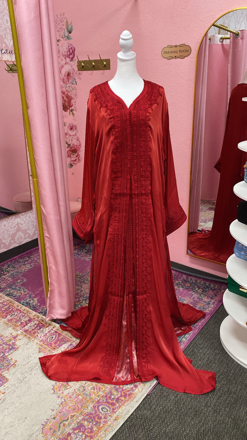 Moroccan Traditional Satin Chiffon 2 Piece Caftan