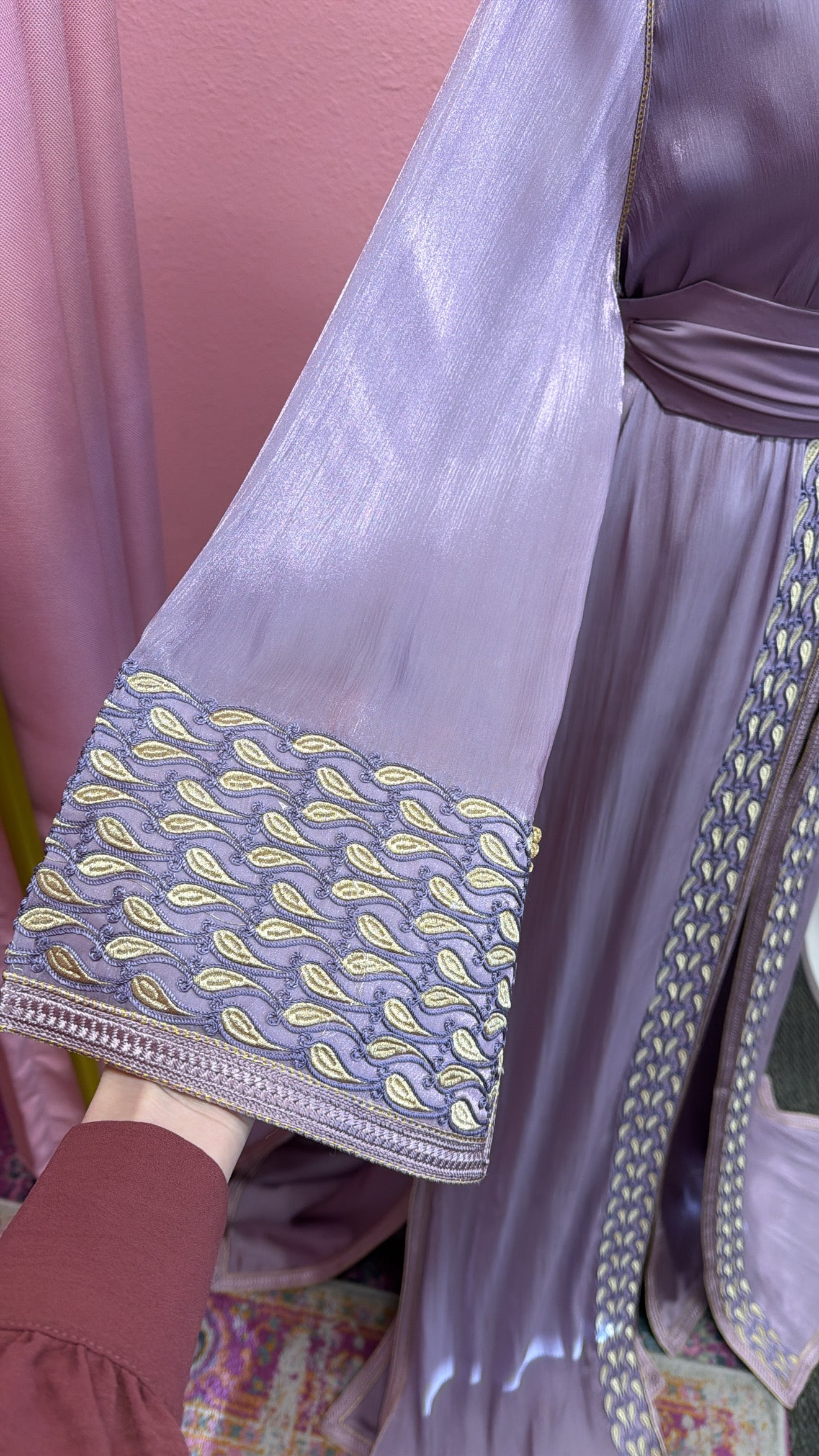 Moroccan Traditional Satin Chiffon 2 Piece Caftan