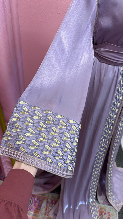 Moroccan Traditional Satin Chiffon 2 Piece Caftan