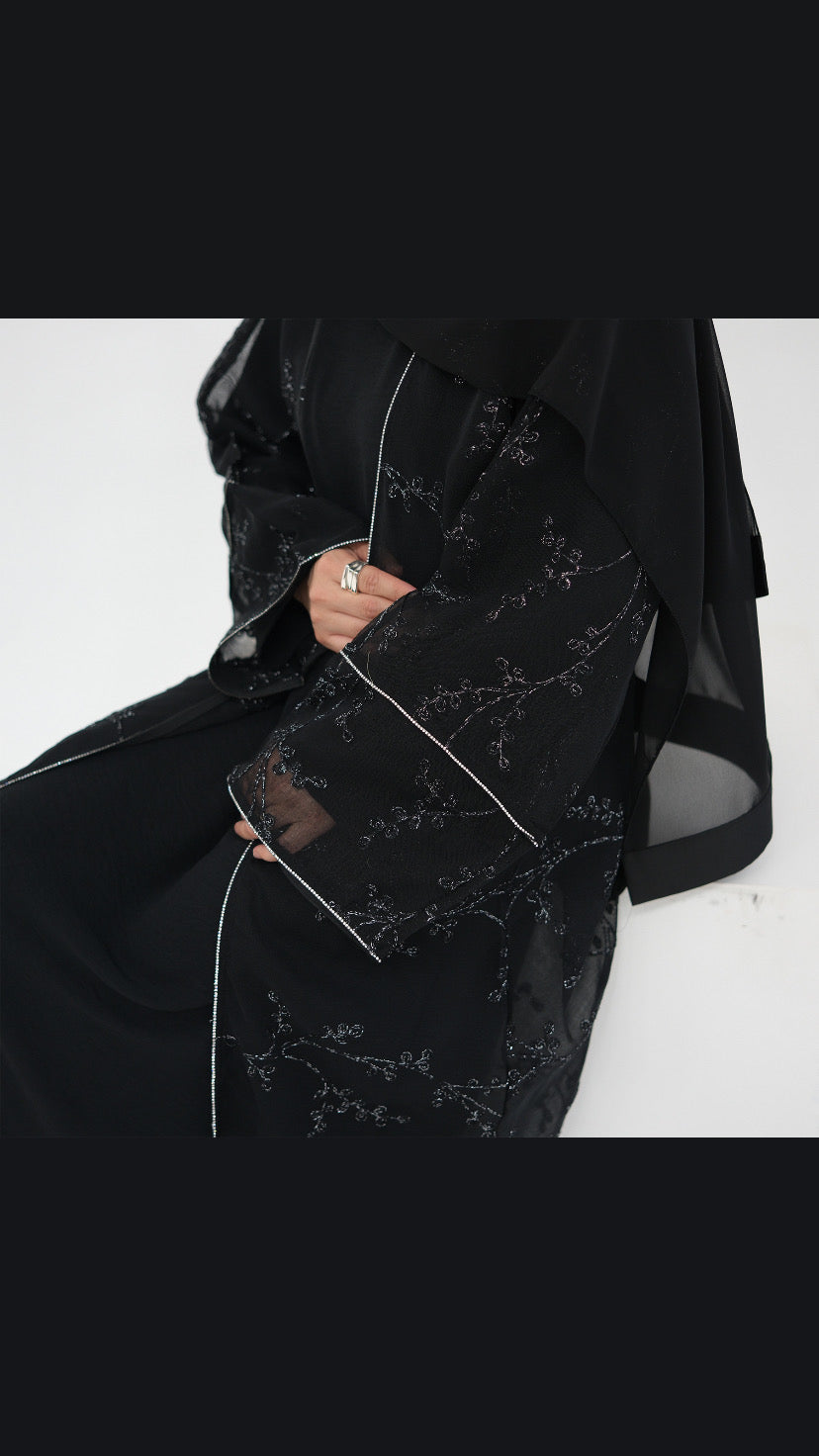 Dubai Style Embellished 2 Piece Abaya Black