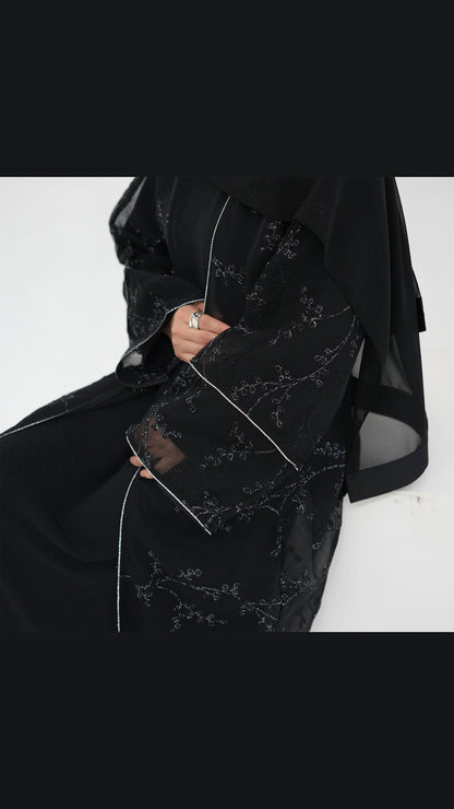 Dubai Style Embellished 2 Piece Abaya Black