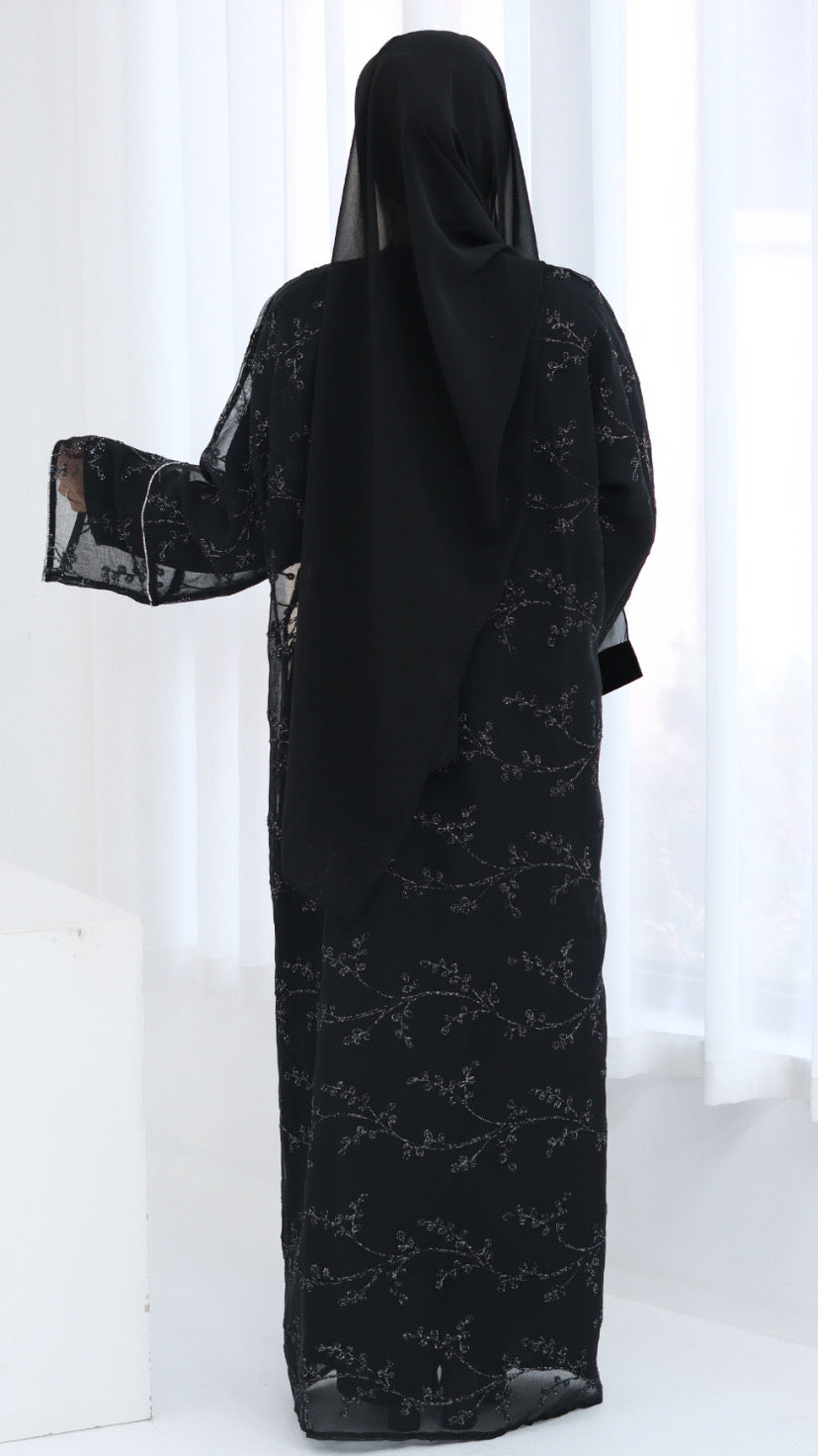 Dubai Style Embellished 2 Piece Abaya Black