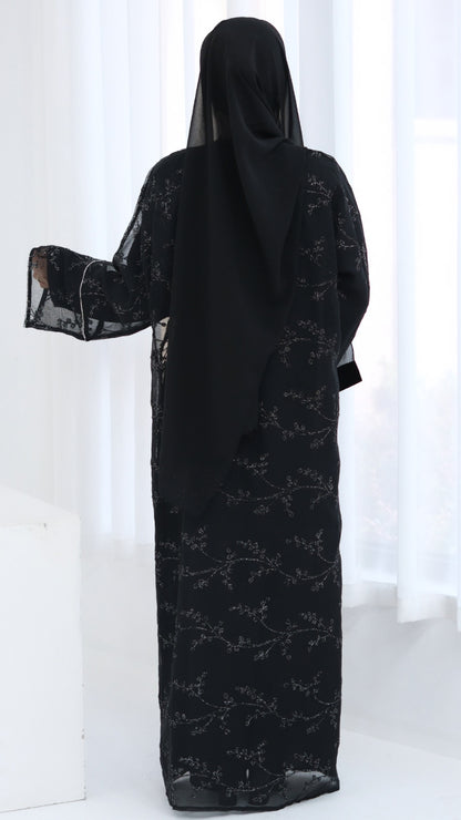 Dubai Style Embellished 2 Piece Abaya Black