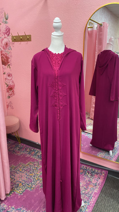 Traditional Moroccan Satin 2 Piece Djellaba Floral Embroidery